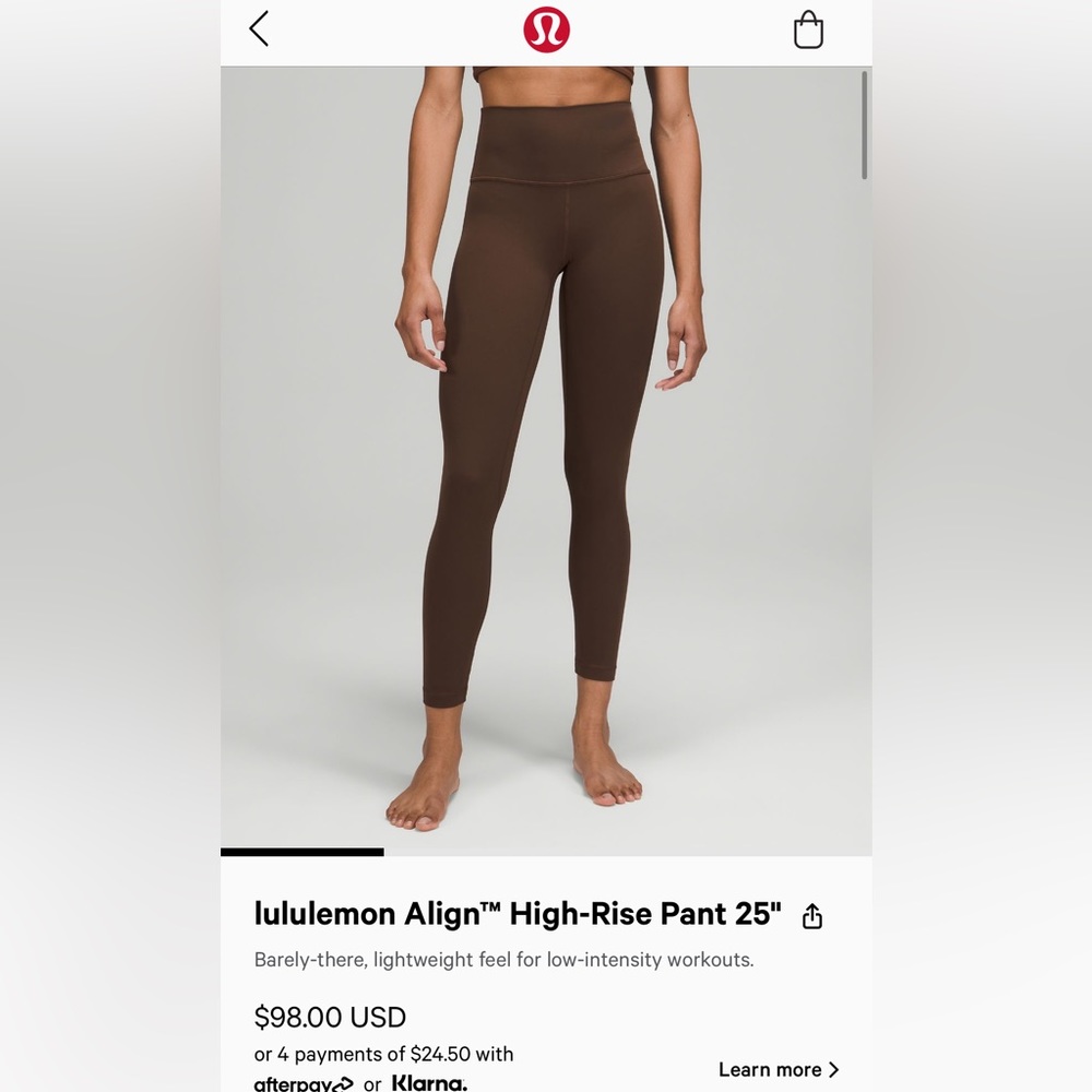 Lululemon Align Java Size 4, 25”